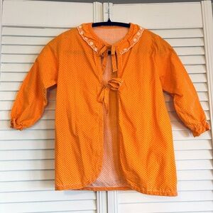 Vintage Children’s Orange and White Polkadot Smock with Ruffle Neckline